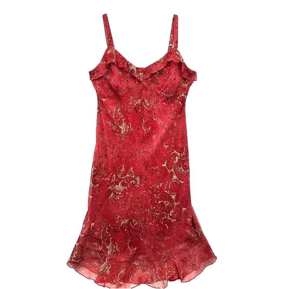 Dressbarn Y2K Chiffon Ruffle Midi Dress Sz 10 Babydoll Paisley Fairy Whimsigoth